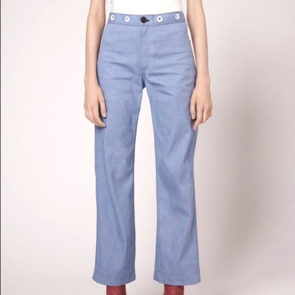 Rag & Bone Powder Blue Grommet Waist High Rise Cropped Flare Jeans 25" - Picture 3 of 9